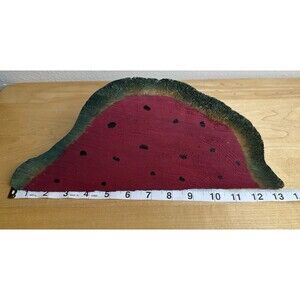 Vintage Folk Art Hand-Painted Wooden Watermelon Slice – Large Rustic Decor